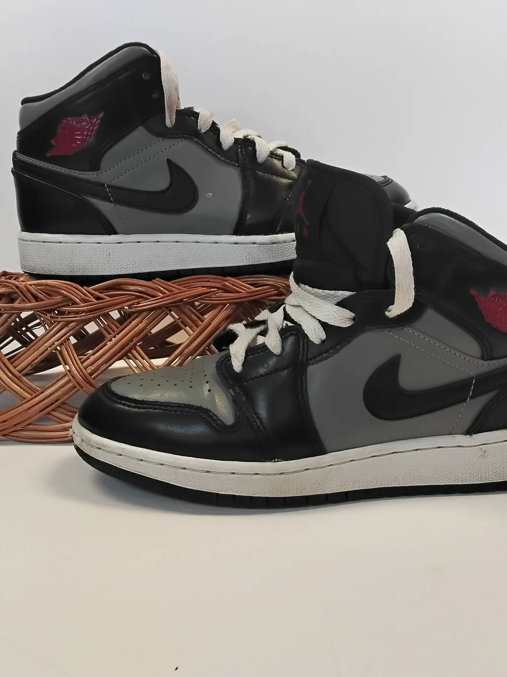Jordan Men’s High-Top Sneakers - Black, Gray & Red Accent
